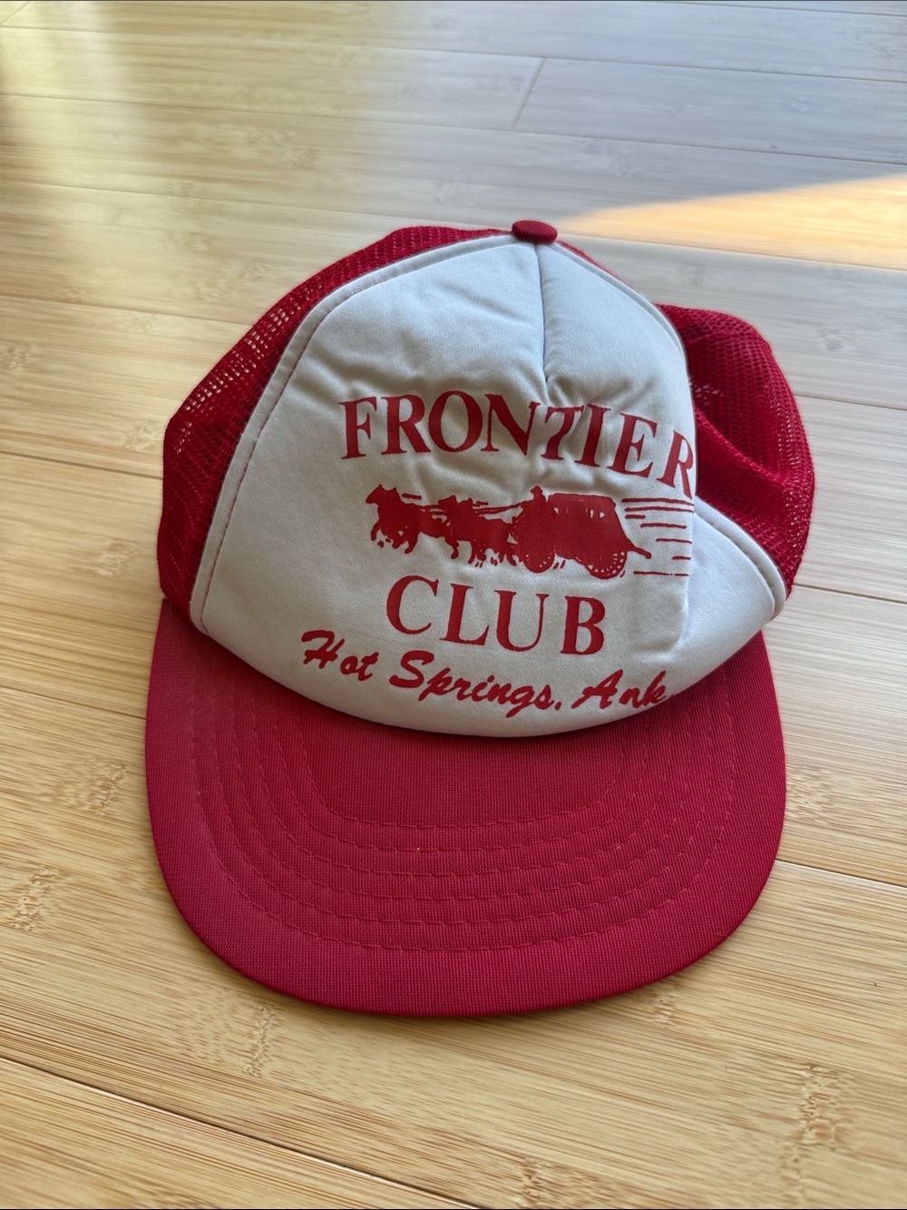 Frontier Club Hot Springs AR red vintage trucker baseball hat mesh